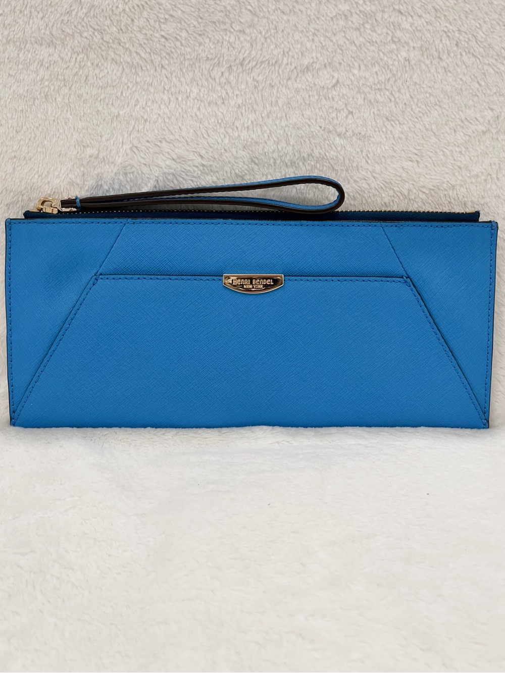 Henri Bendel West 57th Saffiano Leather Travel Pouch Wristlet Sky Blue NWOT - Picture 2 of 8